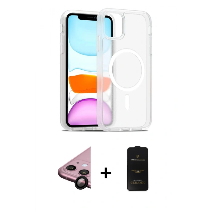 MARSİLYAN™- iPhone 11 Kılıf Siluet Minimal Prime - Siyah 6D Antistatik Mat Seramik Hayalet Nano Ekran Koruyucu + Raze Metal Kamera Lens - SH