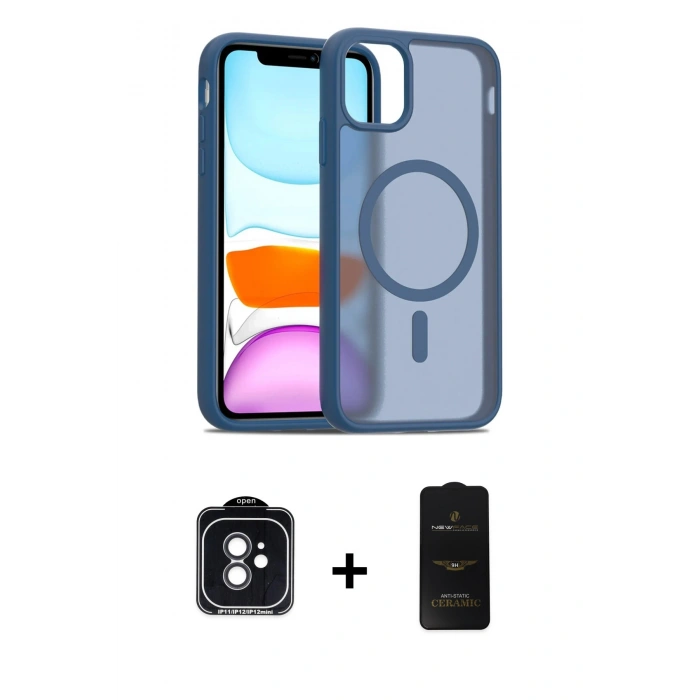 MARSİLYAN™- iPhone 11 Kılıf Siluet Minimal Prime - Siyah 6D Antistatik Mat Seramik Hayalet Nano Ekran Koruyucu + PVD Metal Kamera Lens - SH