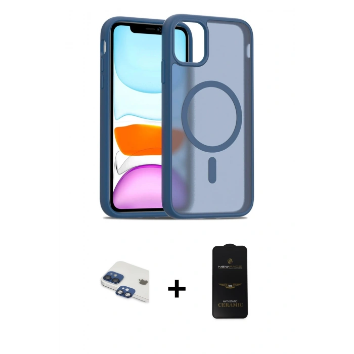 MARSİLYAN™- iPhone 11 Kılıf Siluet Minimal Prime - Siyah 6D Antistatik Mat Seramik Hayalet Nano Ekran Koruyucu + Pers Alüminyum Kamera Lens - LT