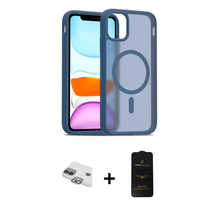MARSİLYAN™- iPhone 11 Kılıf Siluet Minimal Prime - Siyah 6D Antistatik Mat Seramik Hayalet Nano Ekran Koruyucu + Pers Alüminyum Kamera Lens - YL