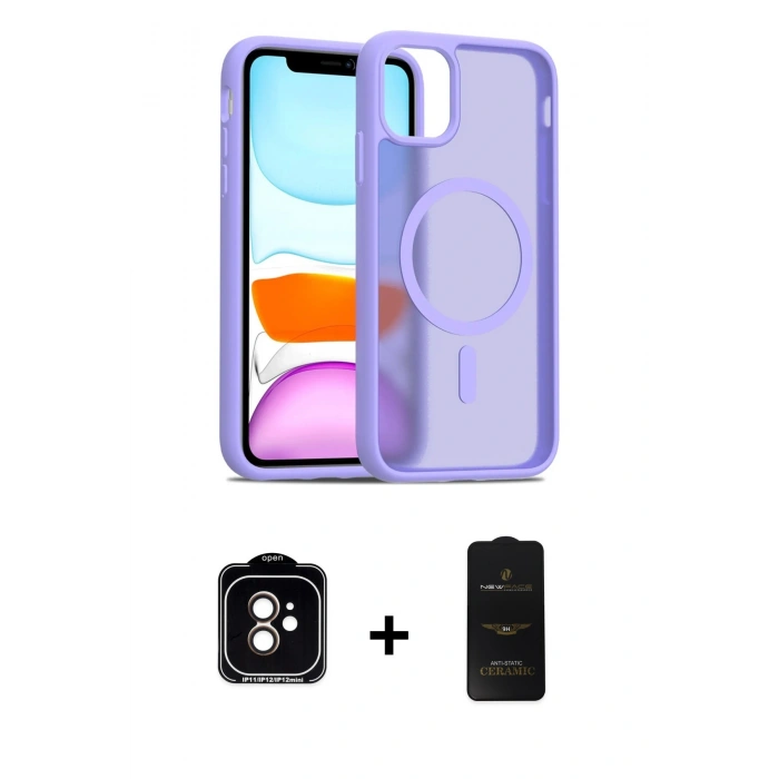 MARSİLYAN™- iPhone 11 Kılıf Siluet Minimal Prime - Siyah 6D Antistatik Mat Seramik Hayalet Nano Ekran Koruyucu + PVD Metal Kamera Lens - TU