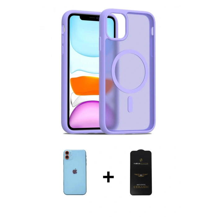 MARSİLYAN™- iPhone 11 Kılıf Siluet Minimal Prime - Siyah 6D Antistatik Mat Seramik Hayalet Nano Ekran Koruyucu + Neon Fosforlu Kamera Lens - TU