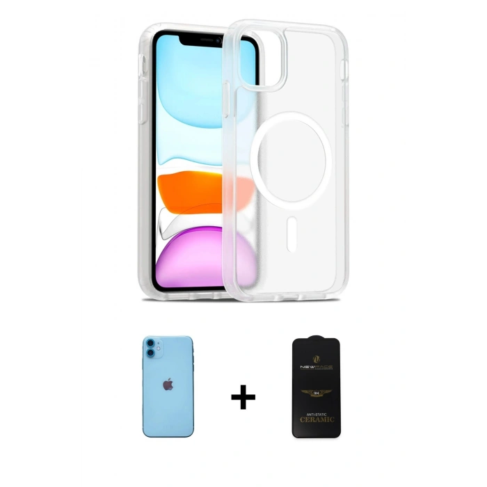 MARSİLYAN™- iPhone 11 Kılıf Siluet Minimal Prime - Siyah 6D Antistatik Mat Seramik Hayalet Nano Ekran Koruyucu + Neon Fosforlu Kamera Lens - MI