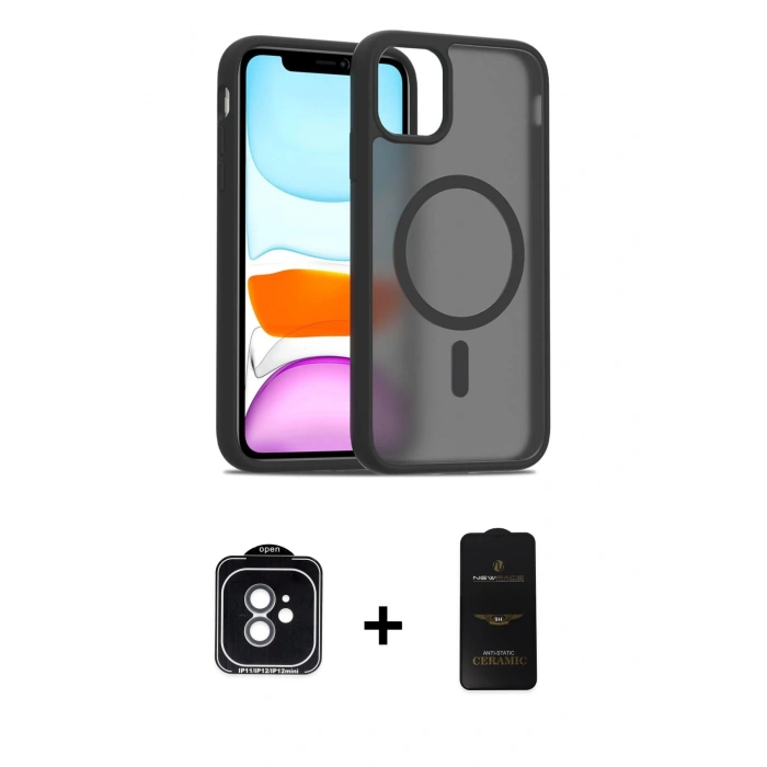 MARSİLYAN™- iPhone 11 Kılıf Siluet Minimal Prime - Siyah 6D Antistatik Mat Seramik Hayalet Nano Ekran Koruyucu + PVD Metal Kamera Lens - YL