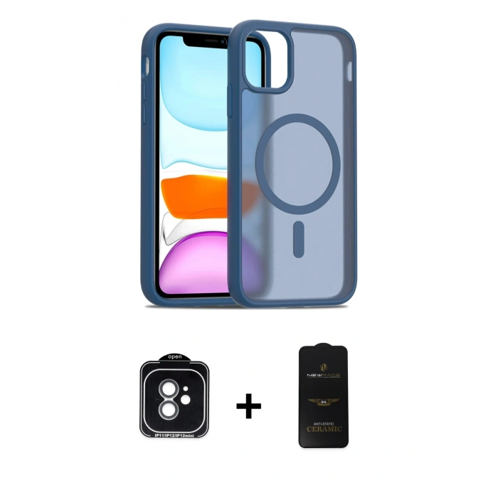 MARSİLYAN™- iPhone 11 Kılıf Siluet Minimal Prime - Siyah 6D Antistatik Mat Seramik Hayalet Nano Ekran Koruyucu + PVD Metal Kamera Lens - YL