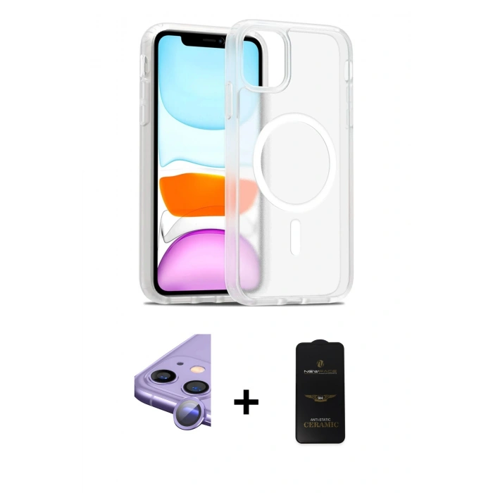 MARSİLYAN™- iPhone 11 Kılıf Siluet Minimal Prime - Siyah 6D Antistatik Mat Seramik Hayalet Nano Ekran Koruyucu + Raze Metal Kamera Lens - MR