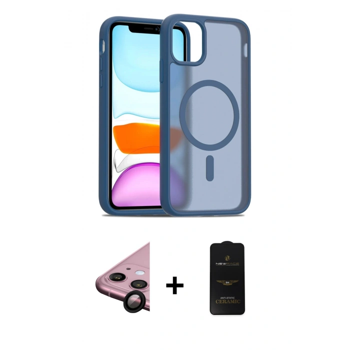 MARSİLYAN™- iPhone 11 Kılıf Siluet Minimal Prime - Siyah 6D Antistatik Mat Seramik Hayalet Nano Ekran Koruyucu + Raze Metal Kamera Lens - SH