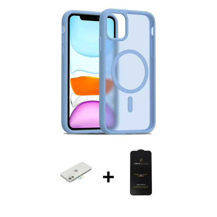 MARSİLYAN™- iPhone 11 Kılıf Siluet Minimal Prime - Siyah 6D Antistatik Mat Seramik Hayalet Nano Ekran Koruyucu + Renkli Kamera Lens Koruma Cam - SI