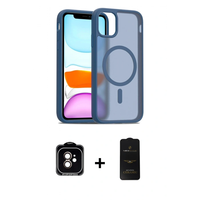 MARSİLYAN™- iPhone 11 Kılıf Siluet Minimal Prime - Siyah 6D Antistatik Mat Seramik Hayalet Nano Ekran Koruyucu + PVD Metal Kamera Lens - TU