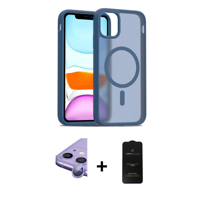 MARSİLYAN™- iPhone 11 Kılıf Siluet Minimal Prime - Siyah 6D Antistatik Mat Seramik Hayalet Nano Ekran Koruyucu + Raze Metal Kamera Lens - MR
