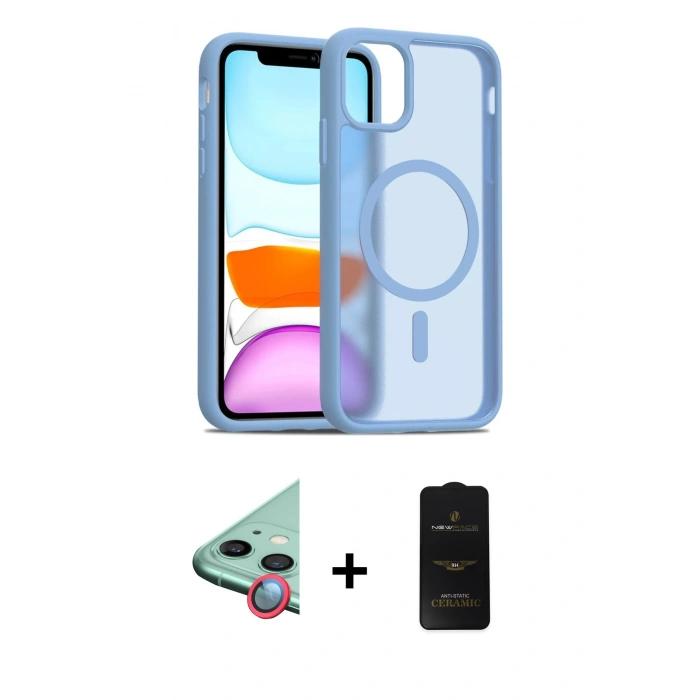 MARSİLYAN™- iPhone 11 Kılıf Siluet Minimal Prime - Siyah 6D Antistatik Mat Seramik Hayalet Nano Ekran Koruyucu + Raze Metal Kamera Lens - KI