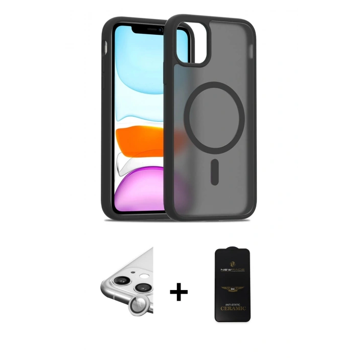 MARSİLYAN™- iPhone 11 Kılıf Siluet Minimal Prime - Siyah 6D Antistatik Mat Seramik Hayalet Nano Ekran Koruyucu + Raze Metal Kamera Lens - GS