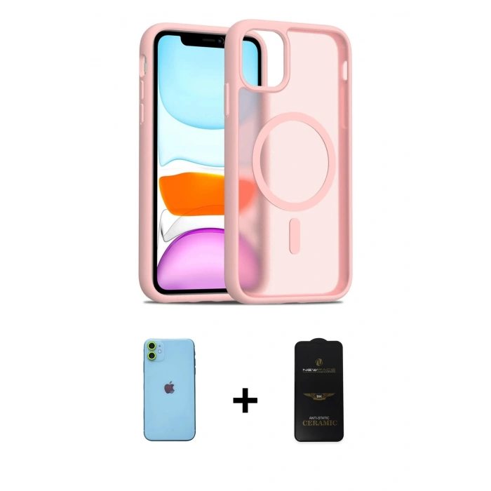 MARSİLYAN™- iPhone 11 Kılıf Siluet Minimal Prime - Siyah 6D Antistatik Mat Seramik Hayalet Nano Ekran Koruyucu + Neon Fosforlu Kamera Lens - YL