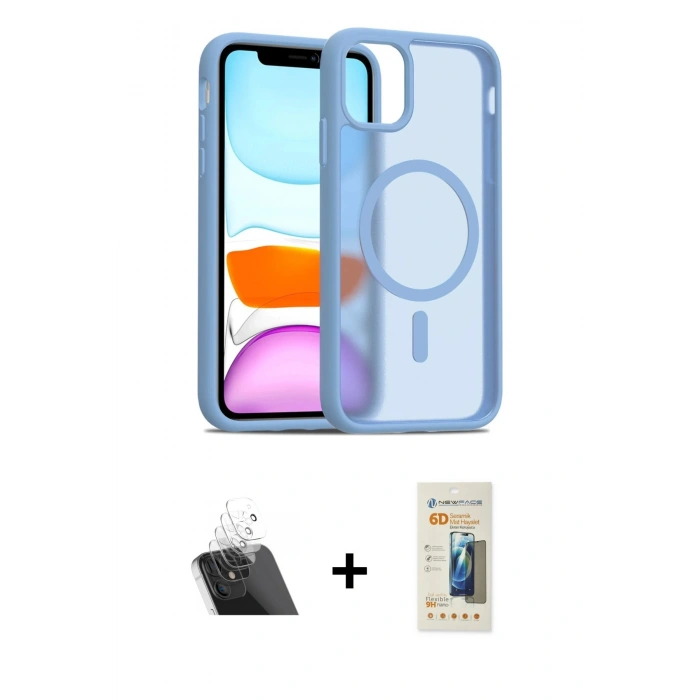 MARSİLYAN™- iPhone 11 Kılıf Siluet Minimal Prime - Siyah 6D Mat Seramik Hayalet Nano Ekran Koruyucu + Kamera Lens Koruma Cam - SF