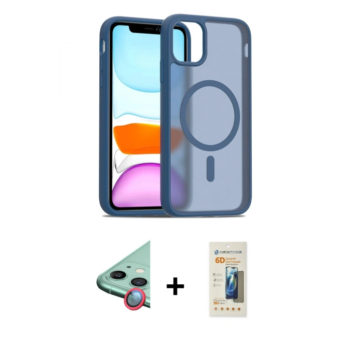 MARSİLYAN™- iPhone 11 Kılıf Siluet Minimal Prime - Siyah 6D Mat Seramik Hayalet Nano Ekran Koruyucu + Raze Metal Kamera Lens - KI
