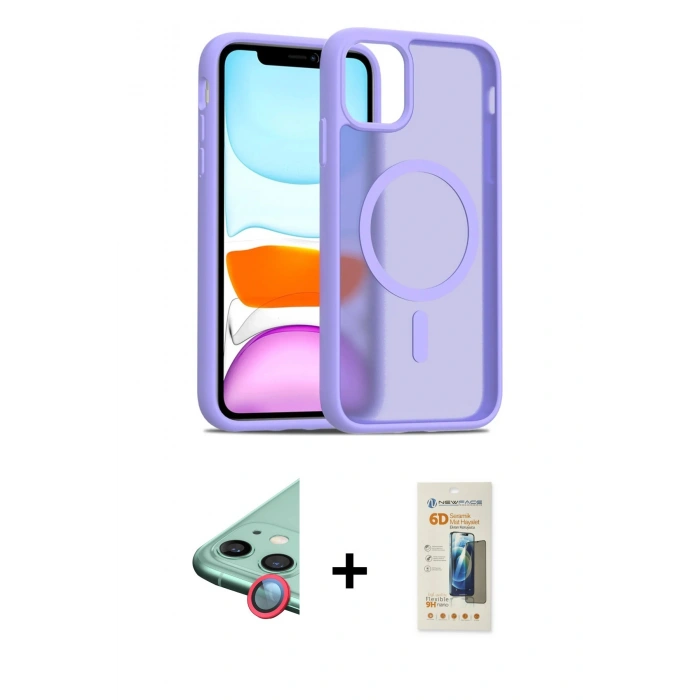 MARSİLYAN™- iPhone 11 Kılıf Siluet Minimal Prime - Siyah 6D Mat Seramik Hayalet Nano Ekran Koruyucu + Raze Metal Kamera Lens - KI