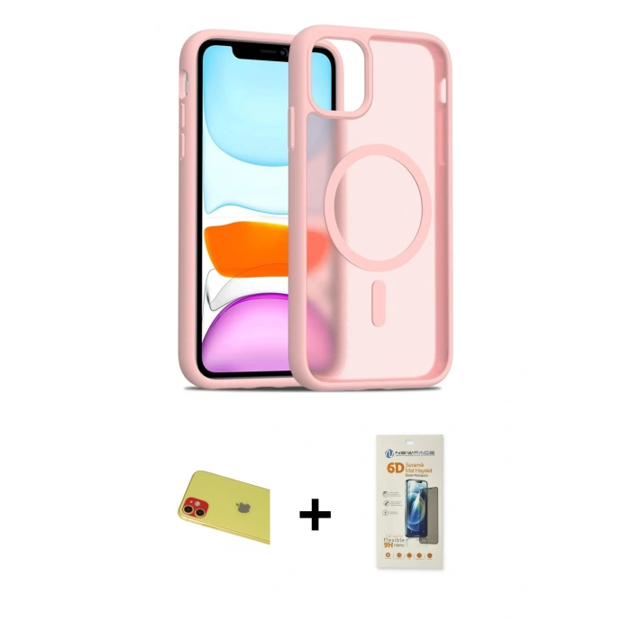 MARSİLYAN™- iPhone 11 Kılıf Siluet Minimal Prime - Siyah 6D Mat Seramik Hayalet Nano Ekran Koruyucu + Rainbow Kamera Lens Koruma Cam - KI