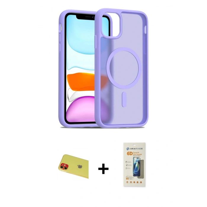 MARSİLYAN™- iPhone 11 Kılıf Siluet Minimal Prime - Siyah 6D Mat Seramik Hayalet Nano Ekran Koruyucu + Rainbow Kamera Lens Koruma Cam - KI