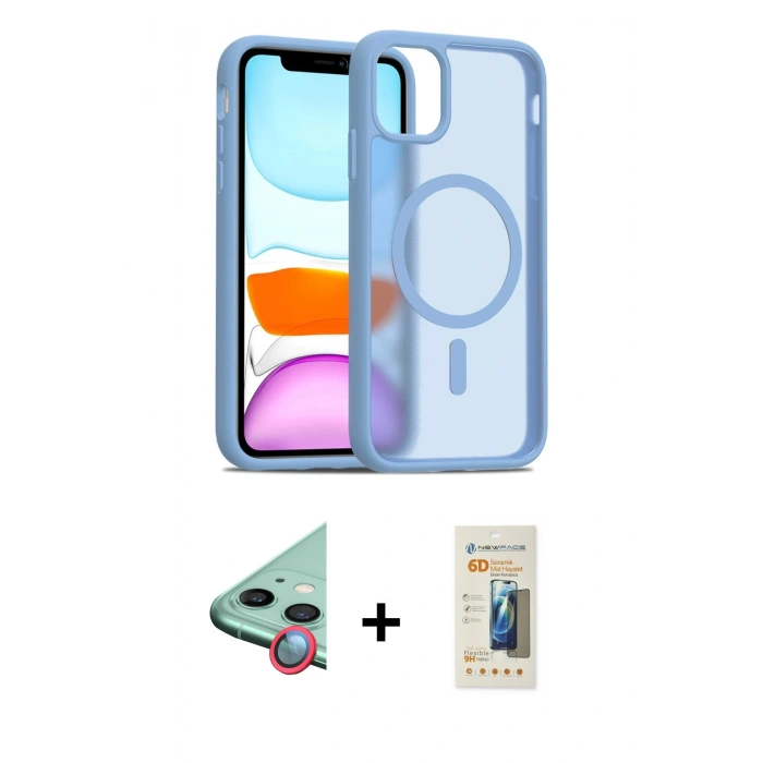 MARSİLYAN™- iPhone 11 Kılıf Siluet Minimal Prime - Siyah 6D Mat Seramik Hayalet Nano Ekran Koruyucu + Raze Metal Kamera Lens - KI