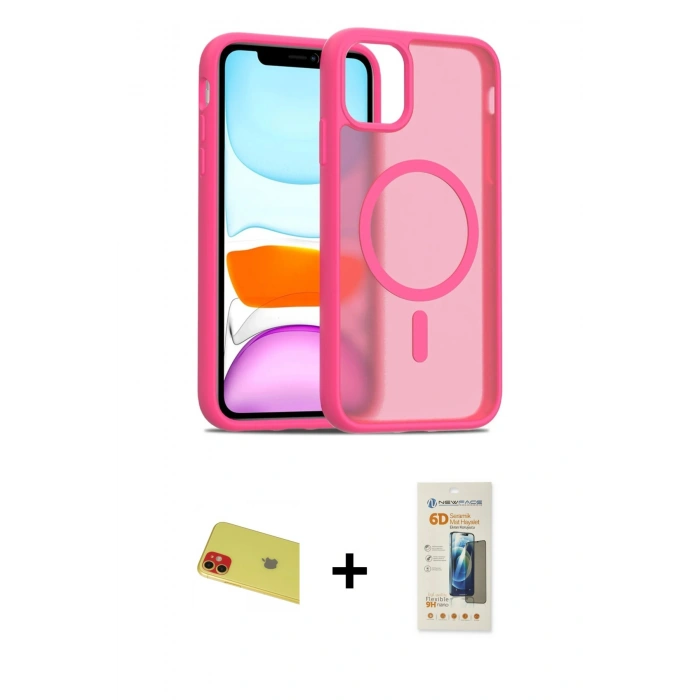 MARSİLYAN™- iPhone 11 Kılıf Siluet Minimal Prime - Siyah 6D Mat Seramik Hayalet Nano Ekran Koruyucu + Rainbow Kamera Lens Koruma Cam - KI