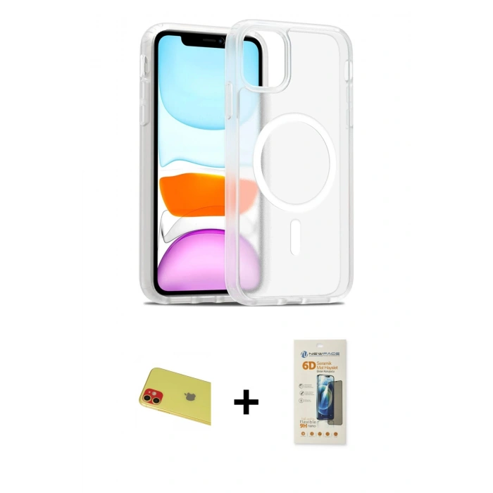 MARSİLYAN™- iPhone 11 Kılıf Siluet Minimal Prime - Siyah 6D Mat Seramik Hayalet Nano Ekran Koruyucu + Rainbow Kamera Lens Koruma Cam - KI