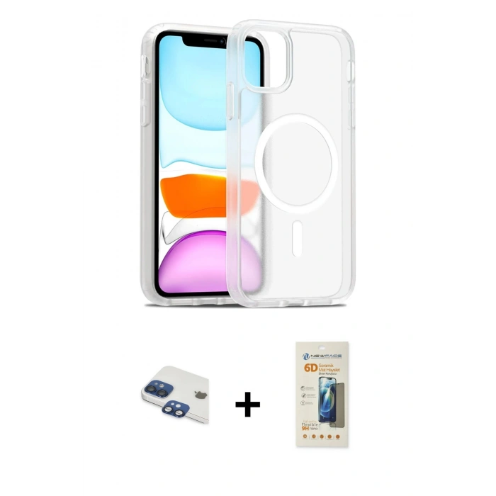 MARSİLYAN™- iPhone 11 Kılıf Siluet Minimal Prime - Siyah 6D Mat Seramik Hayalet Nano Ekran Koruyucu + Pers Alüminyum Kamera Lens - LT