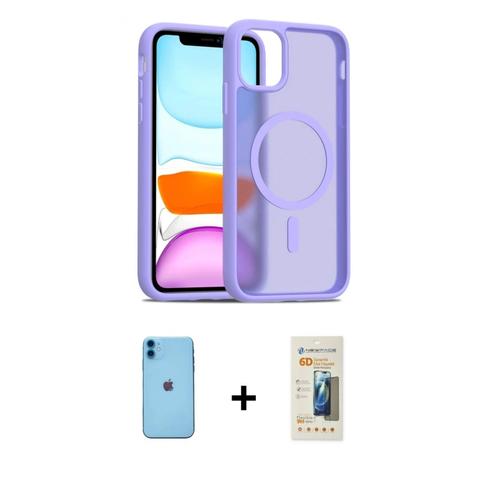 MARSİLYAN™- iPhone 11 Kılıf Siluet Minimal Prime - Siyah 6D Mat Seramik Hayalet Nano Ekran Koruyucu + Neon Fosforlu Kamera Lens - MI