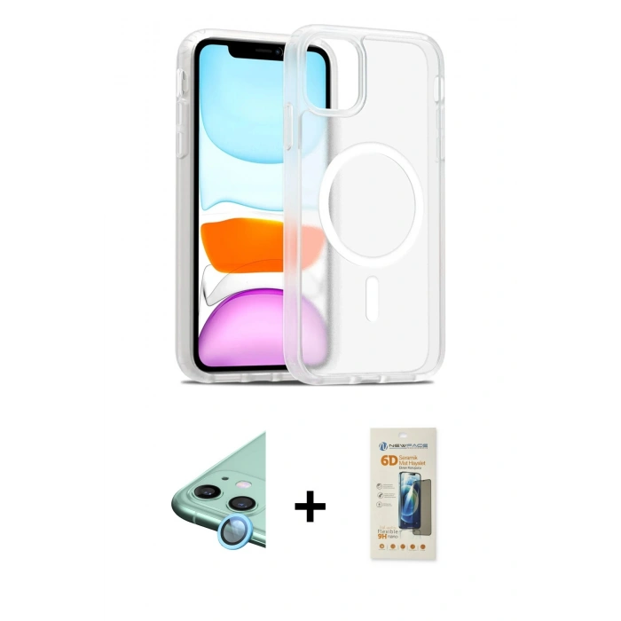 MARSİLYAN™- iPhone 11 Kılıf Siluet Minimal Prime - Siyah 6D Mat Seramik Hayalet Nano Ekran Koruyucu + Raze Metal Kamera Lens - MI