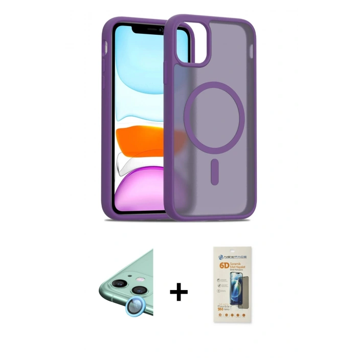 MARSİLYAN™- iPhone 11 Kılıf Siluet Minimal Prime - Siyah 6D Mat Seramik Hayalet Nano Ekran Koruyucu + Raze Metal Kamera Lens - MI