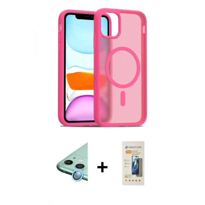 MARSİLYAN™- iPhone 11 Kılıf Siluet Minimal Prime - Siyah 6D Mat Seramik Hayalet Nano Ekran Koruyucu + Raze Metal Kamera Lens - MI