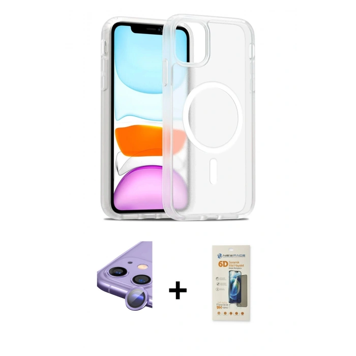 MARSİLYAN™- iPhone 11 Kılıf Siluet Minimal Prime - Siyah 6D Mat Seramik Hayalet Nano Ekran Koruyucu + Raze Metal Kamera Lens - MR