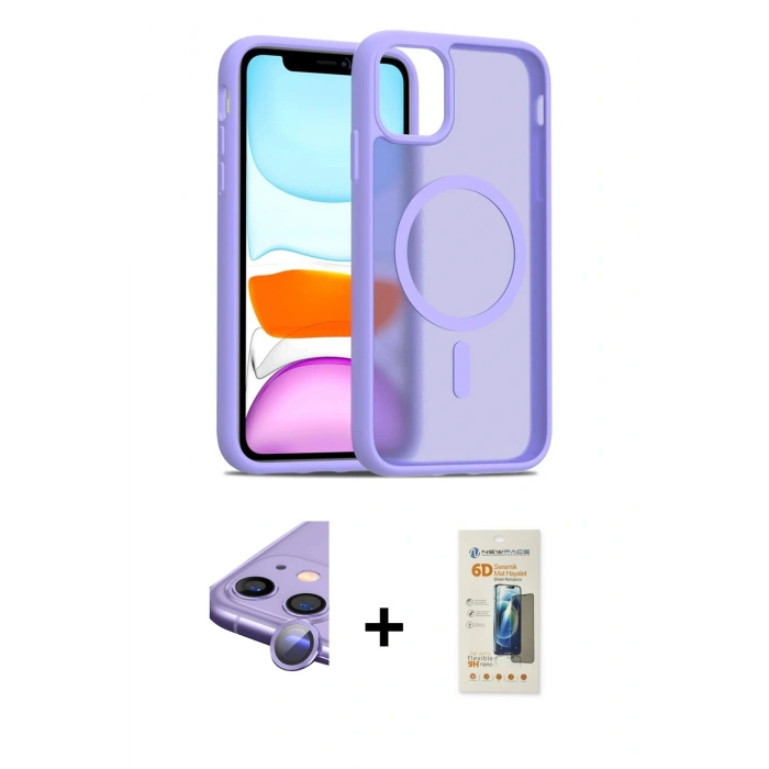 MARSİLYAN™- iPhone 11 Kılıf Siluet Minimal Prime - Siyah 6D Mat Seramik Hayalet Nano Ekran Koruyucu + Raze Metal Kamera Lens - MR