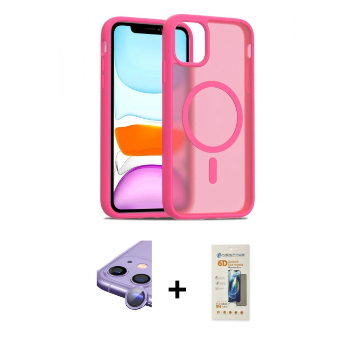 MARSİLYAN™- iPhone 11 Kılıf Siluet Minimal Prime - Siyah 6D Mat Seramik Hayalet Nano Ekran Koruyucu + Raze Metal Kamera Lens - MR