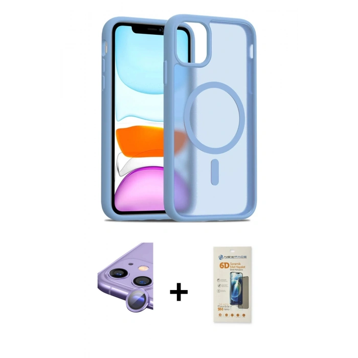 MARSİLYAN™- iPhone 11 Kılıf Siluet Minimal Prime - Siyah 6D Mat Seramik Hayalet Nano Ekran Koruyucu + Raze Metal Kamera Lens - MR