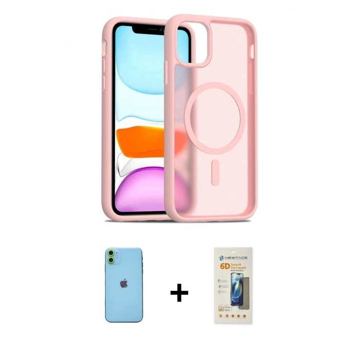 MARSİLYAN™- iPhone 11 Kılıf Siluet Minimal Prime - Siyah 6D Mat Seramik Hayalet Nano Ekran Koruyucu + Neon Fosforlu Kamera Lens - YL