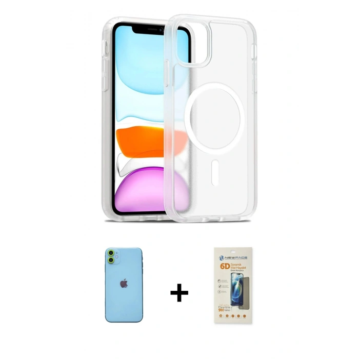 MARSİLYAN™- iPhone 11 Kılıf Siluet Minimal Prime - Siyah 6D Mat Seramik Hayalet Nano Ekran Koruyucu + Neon Fosforlu Kamera Lens - YL