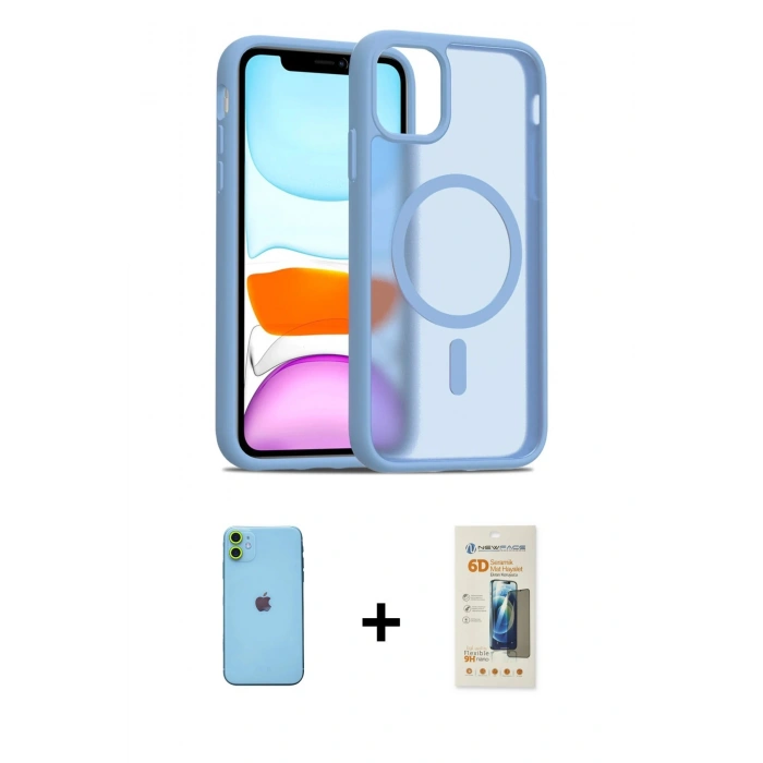MARSİLYAN™- iPhone 11 Kılıf Siluet Minimal Prime - Siyah 6D Mat Seramik Hayalet Nano Ekran Koruyucu + Neon Fosforlu Kamera Lens - YL