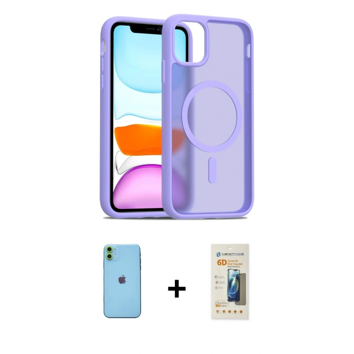 MARSİLYAN™- iPhone 11 Kılıf Siluet Minimal Prime - Siyah 6D Mat Seramik Hayalet Nano Ekran Koruyucu + Neon Fosforlu Kamera Lens - YL