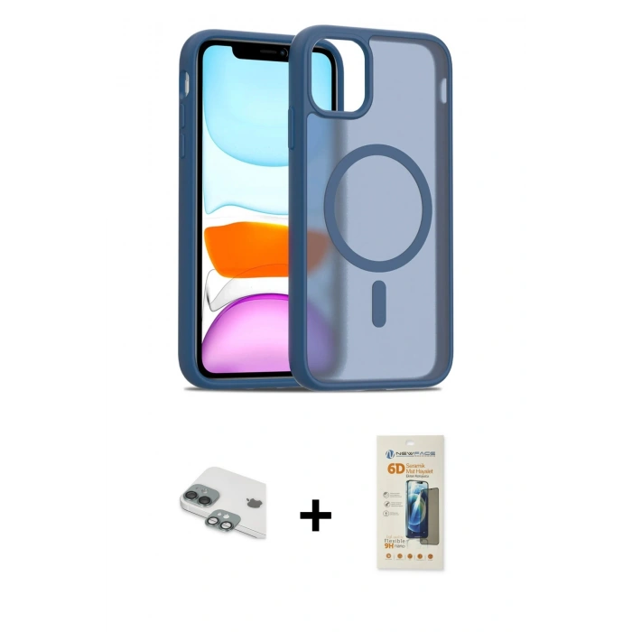 MARSİLYAN™- iPhone 11 Kılıf Siluet Minimal Prime - Siyah 6D Mat Seramik Hayalet Nano Ekran Koruyucu + Pers Alüminyum Kamera Lens - YL