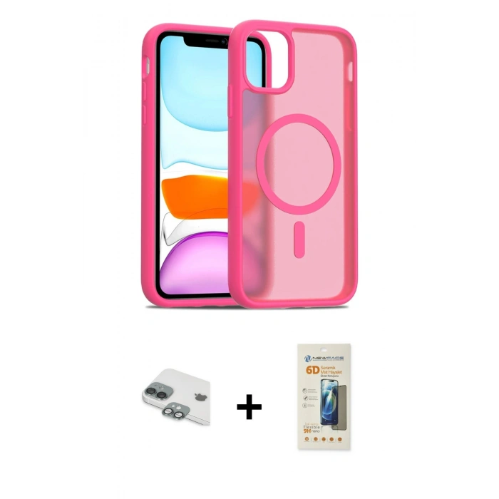 MARSİLYAN™- iPhone 11 Kılıf Siluet Minimal Prime - Siyah 6D Mat Seramik Hayalet Nano Ekran Koruyucu + Pers Alüminyum Kamera Lens - YL