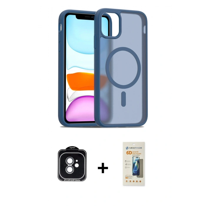 MARSİLYAN™- iPhone 11 Kılıf Siluet Minimal Prime - Siyah 6D Mat Seramik Hayalet Nano Ekran Koruyucu + PVD Metal Kamera Lens - YL