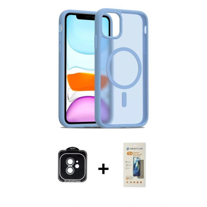 MARSİLYAN™- iPhone 11 Kılıf Siluet Minimal Prime - Siyah 6D Mat Seramik Hayalet Nano Ekran Koruyucu + PVD Metal Kamera Lens - YL