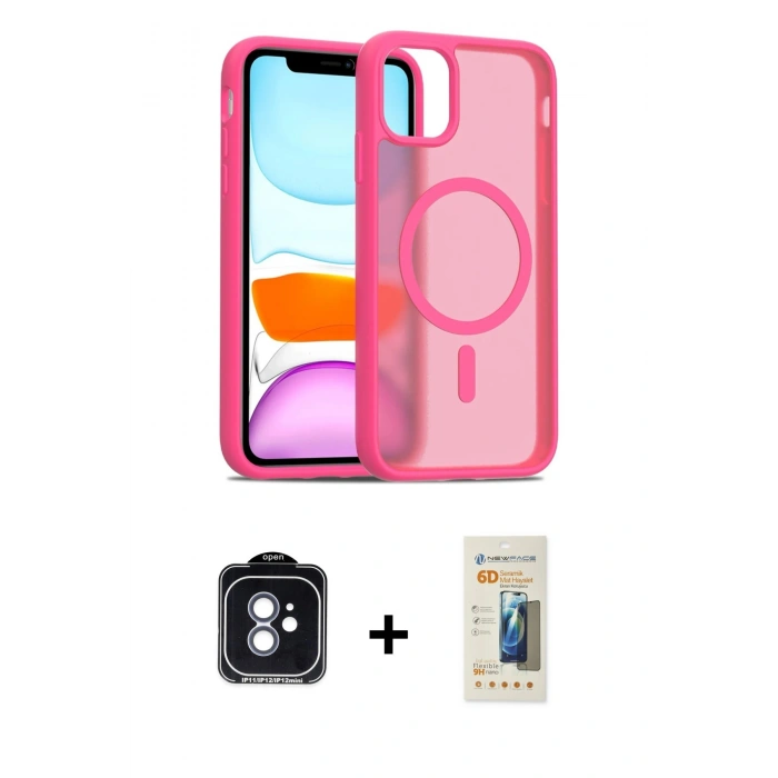 MARSİLYAN™- iPhone 11 Kılıf Siluet Minimal Prime - Siyah 6D Mat Seramik Hayalet Nano Ekran Koruyucu + PVD Metal Kamera Lens - MI
