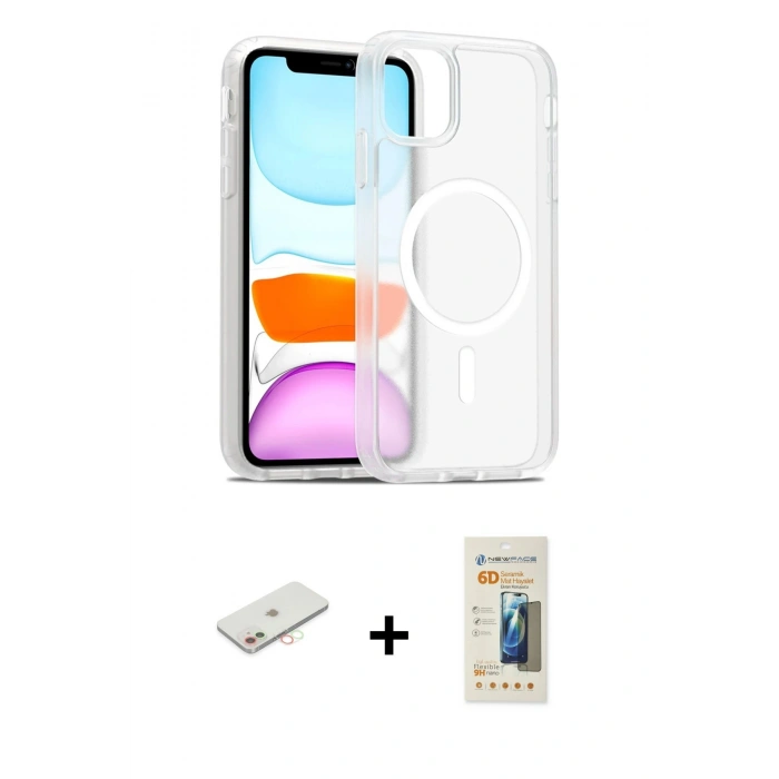 MARSİLYAN™- iPhone 11 Kılıf Siluet Minimal Prime - Siyah 6D Mat Seramik Hayalet Nano Ekran Koruyucu + Renkli Kamera Lens Koruma Cam - YL