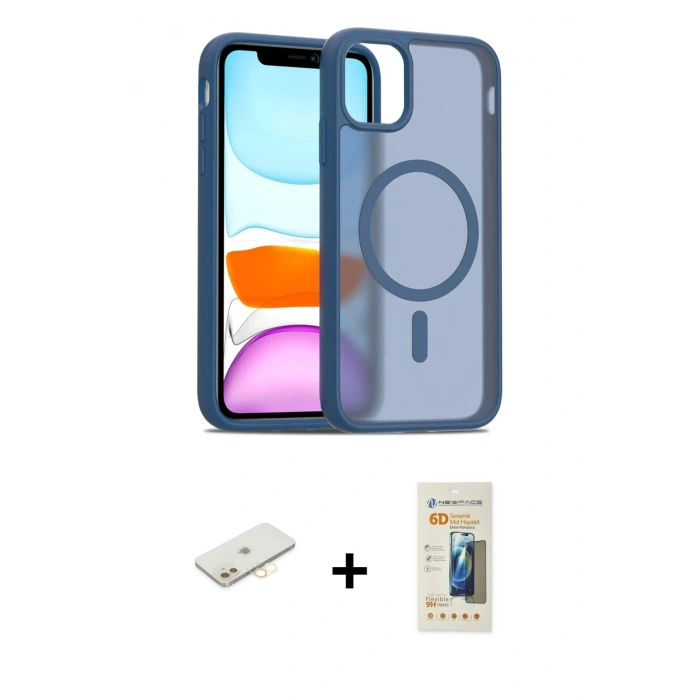 MARSİLYAN™- iPhone 11 Kılıf Siluet Minimal Prime - Siyah 6D Mat Seramik Hayalet Nano Ekran Koruyucu + Renkli Kamera Lens Koruma Cam - SI