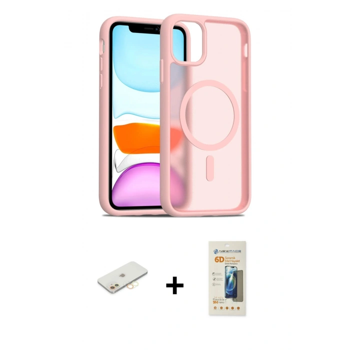 MARSİLYAN™- iPhone 11 Kılıf Siluet Minimal Prime - Siyah 6D Mat Seramik Hayalet Nano Ekran Koruyucu + Renkli Kamera Lens Koruma Cam - SI