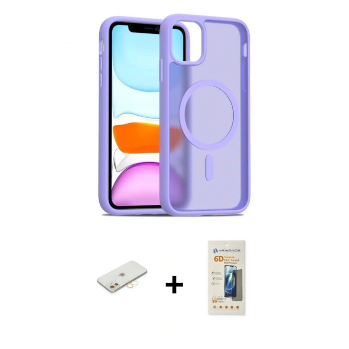 MARSİLYAN™- iPhone 11 Kılıf Siluet Minimal Prime - Siyah 6D Mat Seramik Hayalet Nano Ekran Koruyucu + Renkli Kamera Lens Koruma Cam - SI