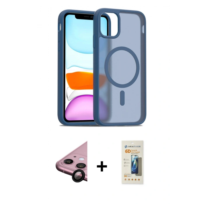 MARSİLYAN™- iPhone 11 Kılıf Siluet Minimal Prime - Siyah 6D Mat Seramik Hayalet Nano Ekran Koruyucu + Raze Metal Kamera Lens - SH