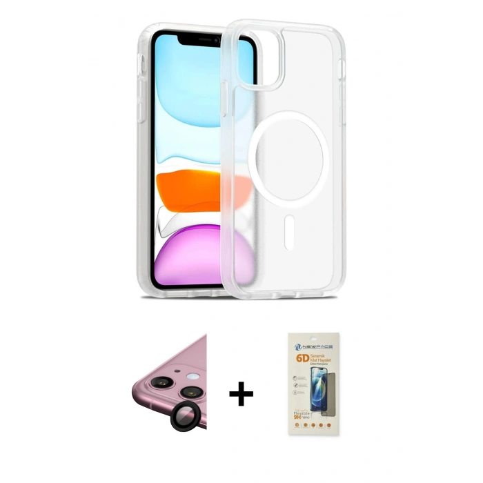 MARSİLYAN™- iPhone 11 Kılıf Siluet Minimal Prime - Siyah 6D Mat Seramik Hayalet Nano Ekran Koruyucu + Raze Metal Kamera Lens - SH