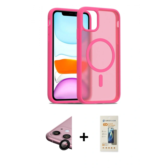 MARSİLYAN™- iPhone 11 Kılıf Siluet Minimal Prime - Siyah 6D Mat Seramik Hayalet Nano Ekran Koruyucu + Raze Metal Kamera Lens - SH